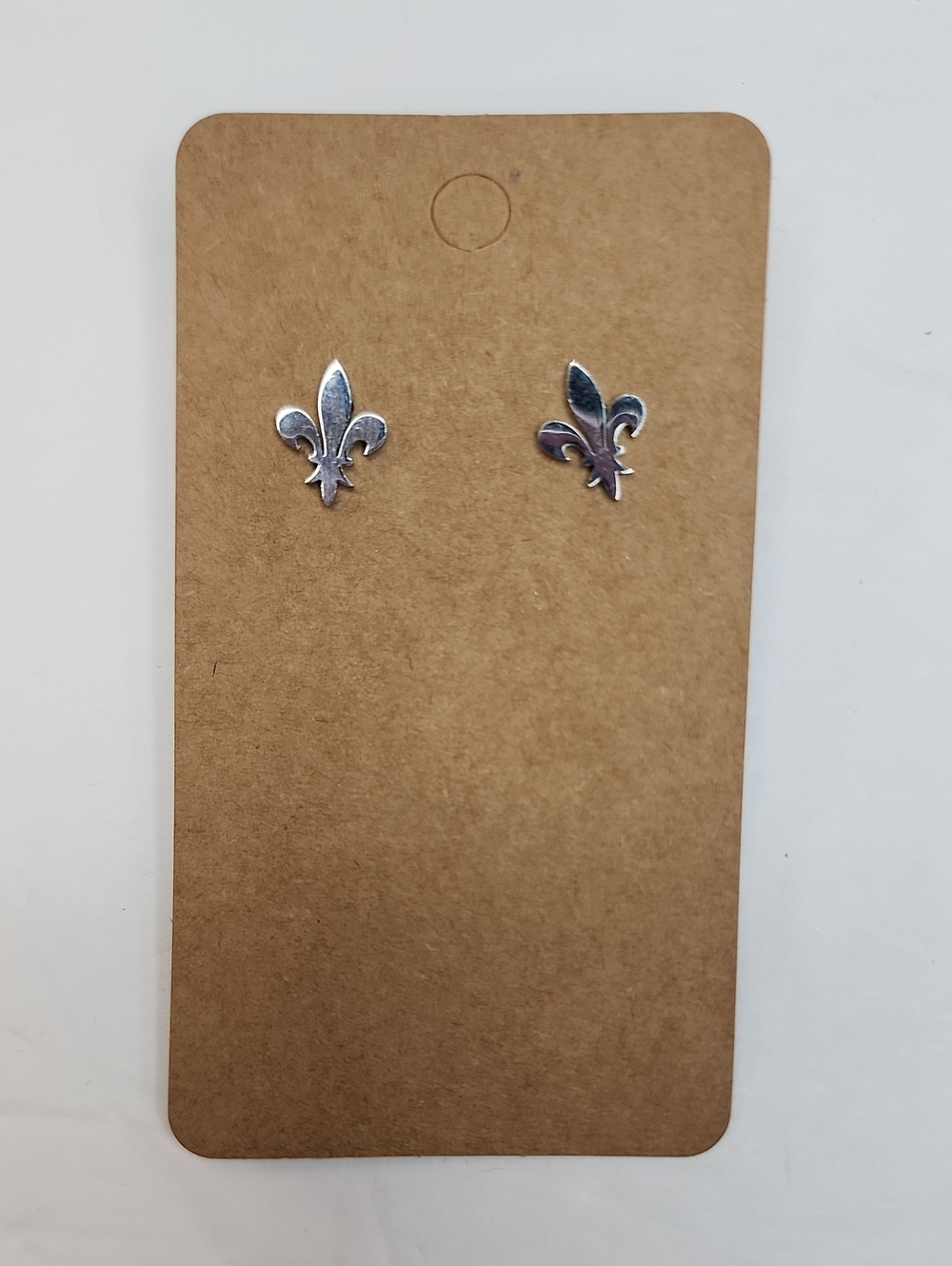 Stainless Steel Fleur De Lis Stud Earrings Silver Tone